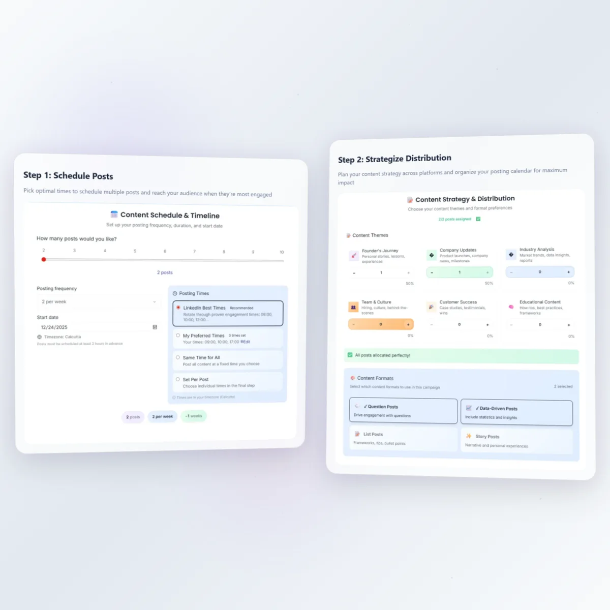 Bulk LinkedIn Content Creator - Wizard interface for generating weeks of LinkedIn posts in minutes