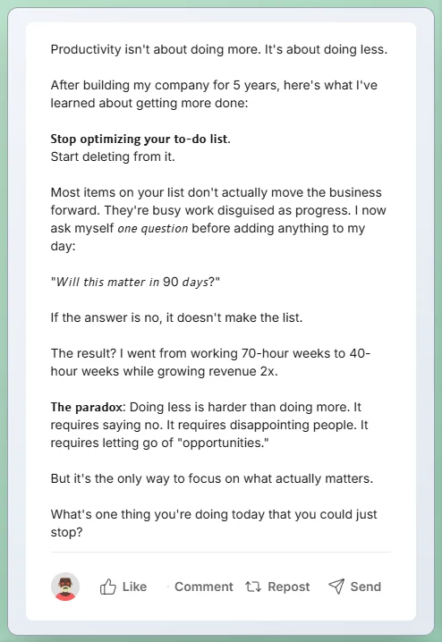 LinkedIn bold and italic text formatting with keyboard shortcuts